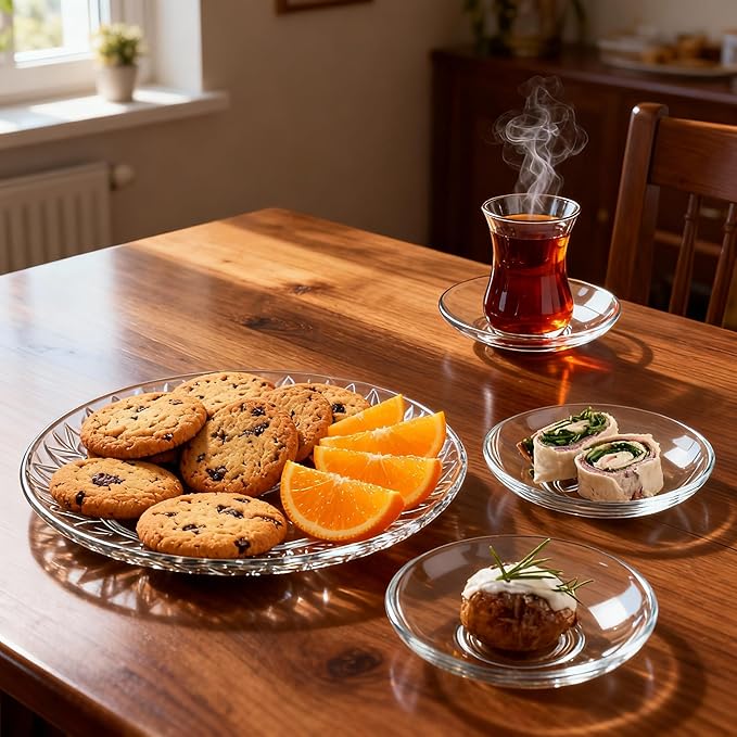 Glass Saucer Plates Set of 6, Coffee & Tea Saucers, Dipping Sauce Cups, Soy Sauce Dish, Small Plates for Side Dishes, Appetizer Plates for Home Kitchen