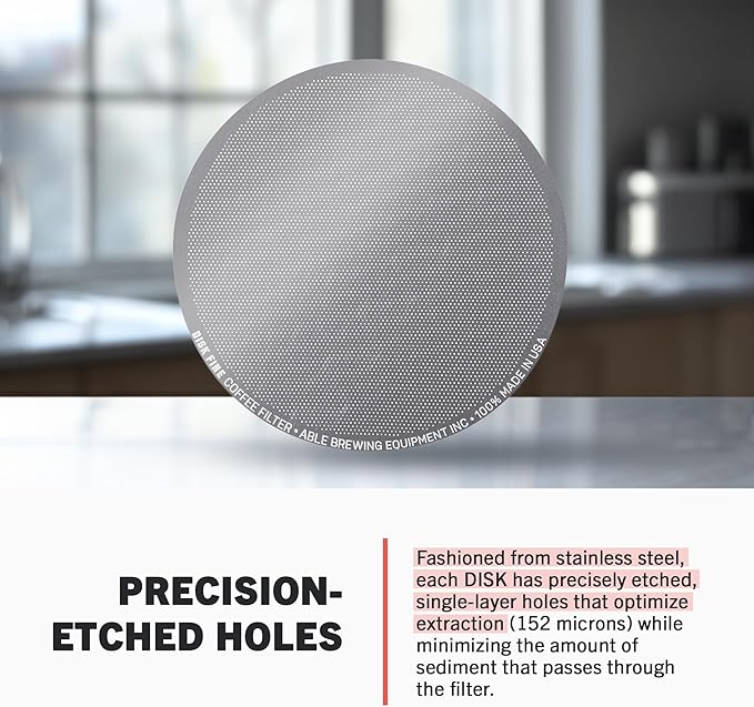 Able - DISK Stainless Steel Coffee Filter, AeroPress Coffee Maker-Compatible, AeroPress Accessories for Home & Cafes, 2.45” diameter 152-Micron Fine, Pack of 1