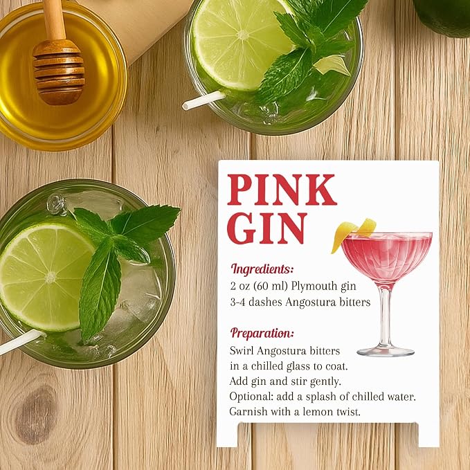 Pink Gin Recipe Rustic Bar Decor for Home Cafe Farmhouse Cocktail Sign for Kitchen Bar Cart Accessories Mixology Christmas Gift for Bartender Men Women New Couple - 5.59 x 4.33 inch Acrylic Sign - Image 5
