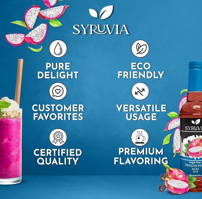 Syruvia Sugar-Free Dragon Fruit Acai Syrup, Flavored Syrup for Drinks, Cocktails, Lemonades, Iced Teas, and Desserts – 25.4 fl oz, With Pump - Image 5