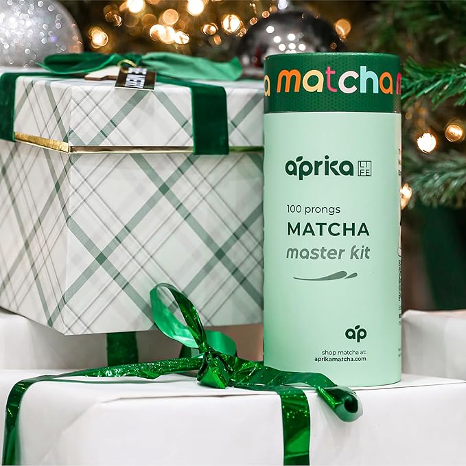 Aprika Life Matcha Bamboo Whisk Set with Holder | 100 Prong Chasen, Bamboo Scoop & Glass Whisk Holder | Matcha Whisk and Holder Starter Kit