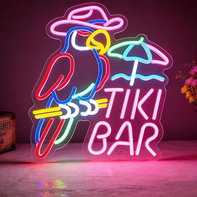 Tiki Bar LED Neon Sign, USB Powered Decorative Neon Light for Bar Party Home Patio Living Room Wall Table Tiki Theme Decor 12.6 x 16.9 In by Brighten%E2%80%98Neonawall%E2%80%99NeonSign