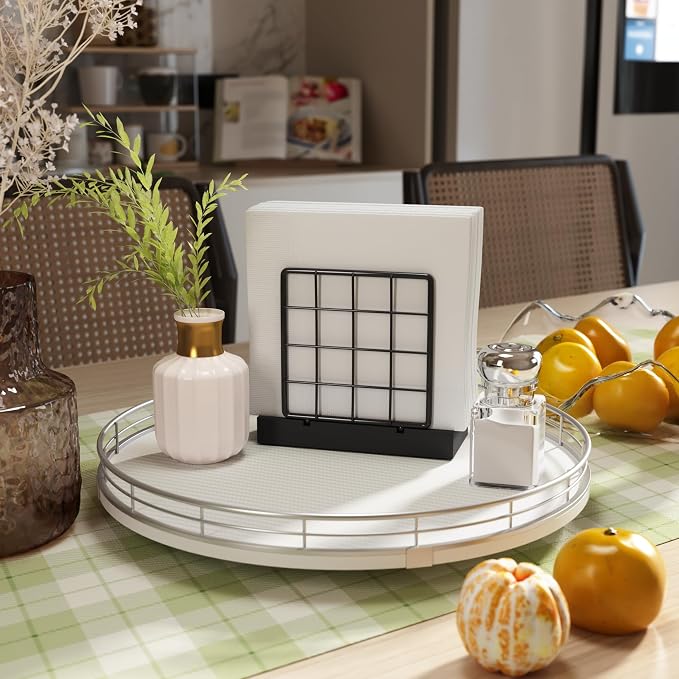 13" Lazy Susan Turntable Organizer for Table Top, Round Wooden Lazy Susan for Cabinet Kitchen Decor Centerpieces Coffee Table, Storage Condiments Spices, Bathroom Vanity Tray for Soap, White - Image 4
