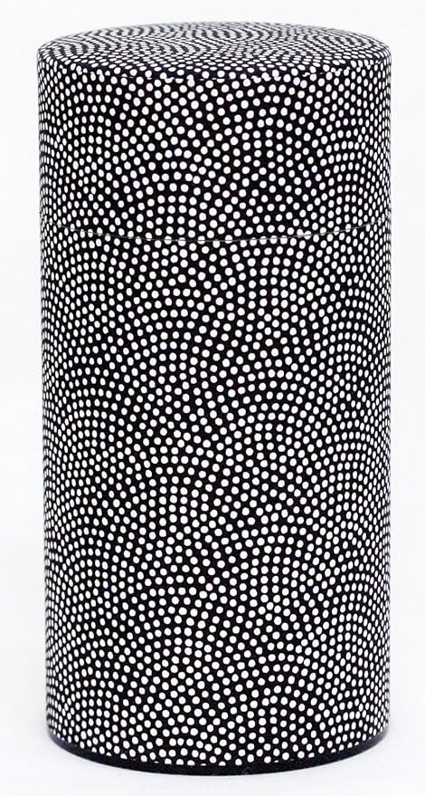 Washi Paper Tea Tin Canister: Long 7oz (200g) Black with White Dotted Shark Scales (#76), Japan