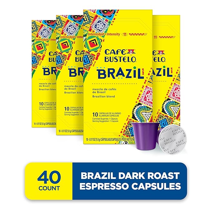 Café Bustelo Aluminum Espresso Capsules, Brazil Blend, Nespresso Original Line Compatible, Intensity 11, 40 Count