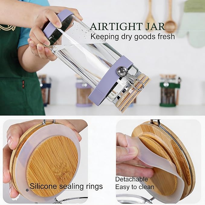 Airtight Glass Nuts Storage Jar with Spoon (50 oz / 1.5L) – Large Food Canister with Bamboo Sealed Lid for Nuts, Walnuts, Cashews, Almonds – Keeps Snacks Crunchy – Pantry Organization Container
