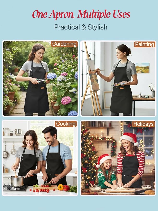 Kitchen Cooking Apron for Women Men Water-Resistant Artist Barista Baking Craft Catering Work Bib with Large Pockets