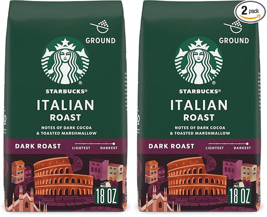 Starbucks Ground Coffee, Dark Roast Coffee, Italian Roast, 100% Arabica, 1 bag (18 oz) (Pack of 2)