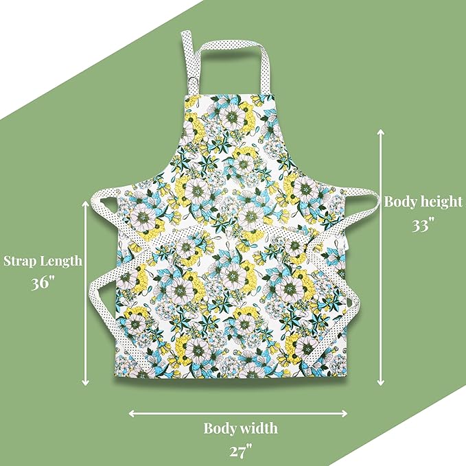 100% Cotton Printed Kitchen Apron with 2 Pockets for Men and Women – Adjustable Chef Apron - Machine Washable