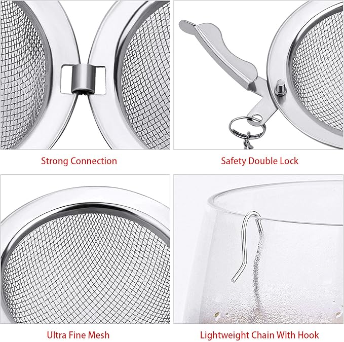 12 Pack Tea Ball Infuser Stainless Steel Mesh Tea Strainer Filters Tea Interval Diffuser with Extended Chain Hook for Brew Loose Leaf Tea and Spices & Seasonings