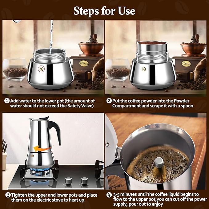 9 Cup Stainless Steel Moka Pot Stovetop Espresso Maker Italian Coffee Machine 450ml 15oz Suitable for Gas Induction Stovetop Mocha Greca Coffee Maker Percolator Tummy