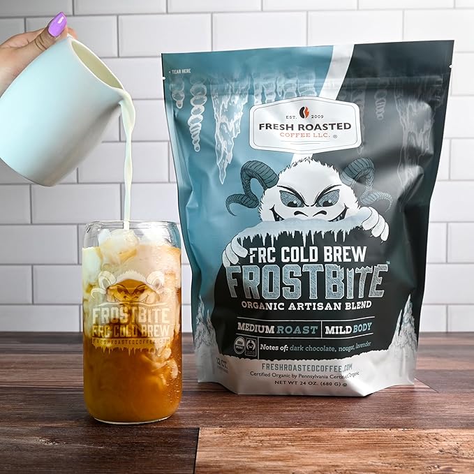 Fresh Roasted Coffee, Organic Frostbite Cold Brew Coffee Filter Packs | Mold & Myco Tested, USDA Organic, Kosher | Medium Roast, 12 Count, 24 oz