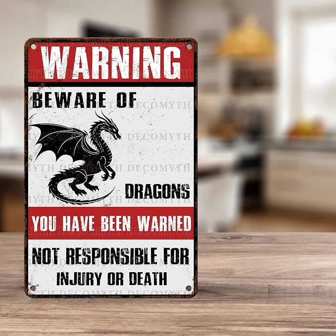 Beware of Dragons Retro Metal Tin Sign for Garden Kitchen Office Home Bar Cafe Decor 12 * 8inch - Image 5