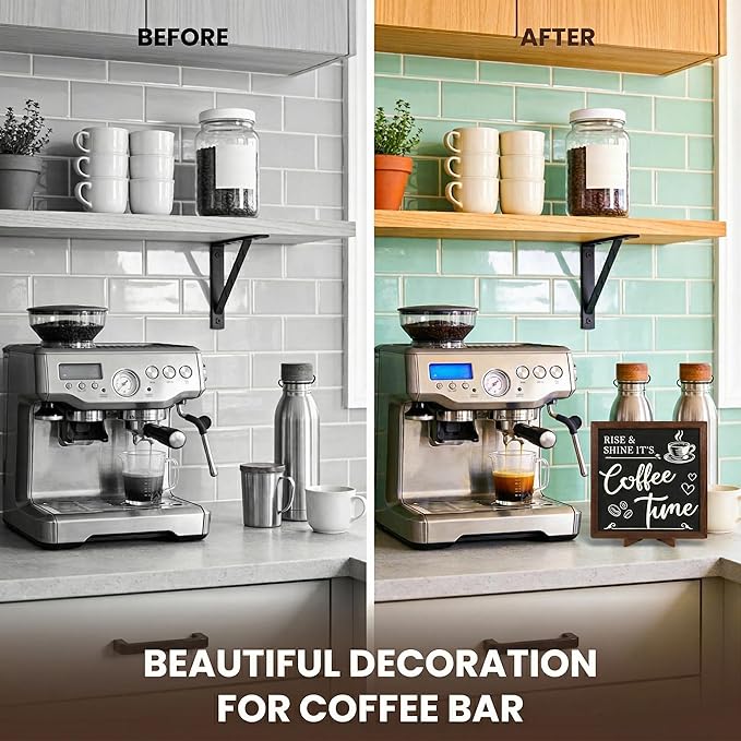 Woodamore Vintage Coffee Signs For Coffee Station Decorations - Coffee Bar Decor Accessories, Wood Farmhouse Cafe Signs For Kitchen Table Top Decor