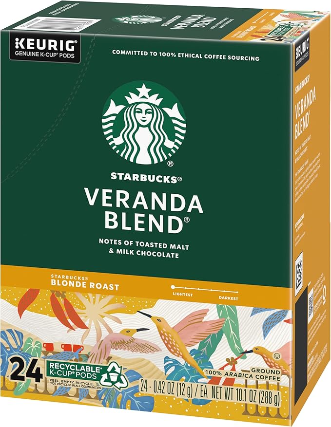 Starbucks Coffee K-Cup Pods, Veranda Blend, Blonde Roast Coffee, Notes of Toasted Malt & Milk Chocolate, Keurig Genuine K-Cup Pods, 24 CT K-Cups/Box (Pack of 3 Boxes)