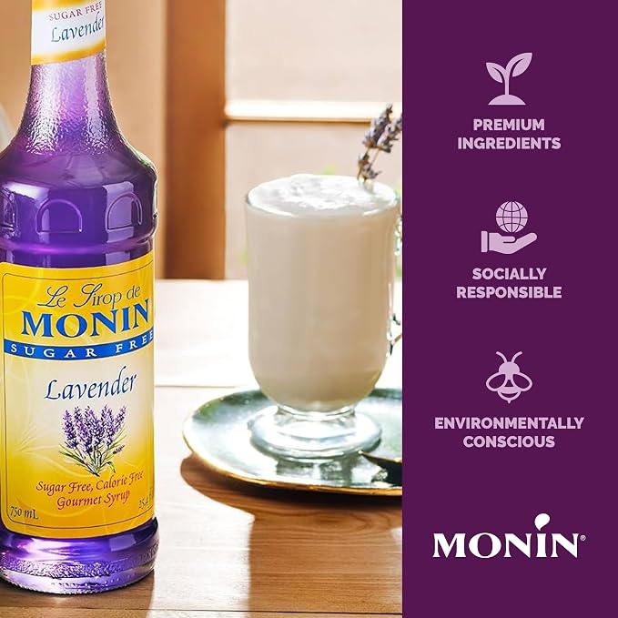 Monin - Sugar Free Lavender Syrup, Aromatic and Floral, Natural Flavors, Great for Cocktails, Lemonades, and Sodas, Non-GMO, Gluten-Free (Glass, 750 mL) - Image 4