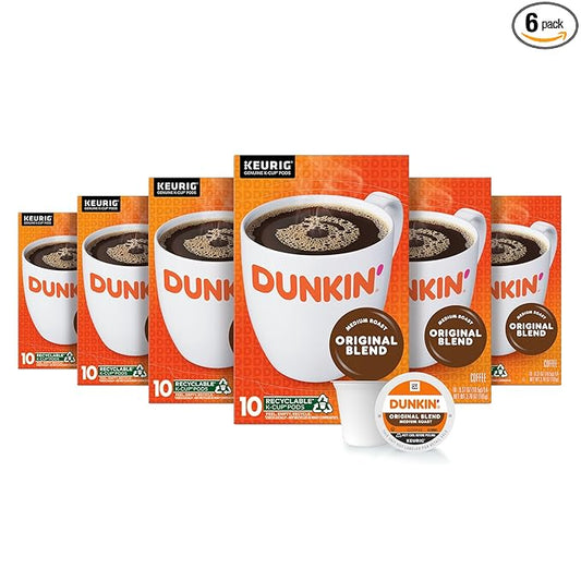 Dunkin’ Original Blend Coffee, Medium Roast, K-Cup Pods, Keurig K-Cup Pods, 10 Count Boxes (Pack of 6)