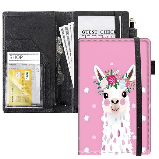 Server Books for Waitress, 5x9 Inch Waitstaff Server Order Pads, 11 Large Pockets, Cute PU Leather Waitress Book Server Wallet with Elastic Band Fit Server Apron,Llama with Flower Crown by Unknown