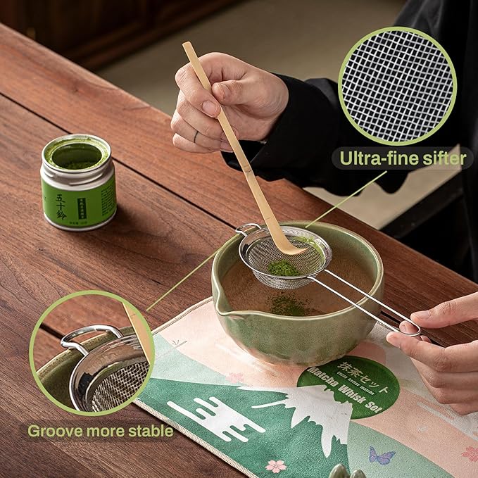Clay&Fire Matcha Whisk Set，9 Pcs Ceramic Matcha Set, 15 OZ Matcha Bowl with Spout and Whisk for Friend, Ideal Gift for Matcha Lover（Starry）