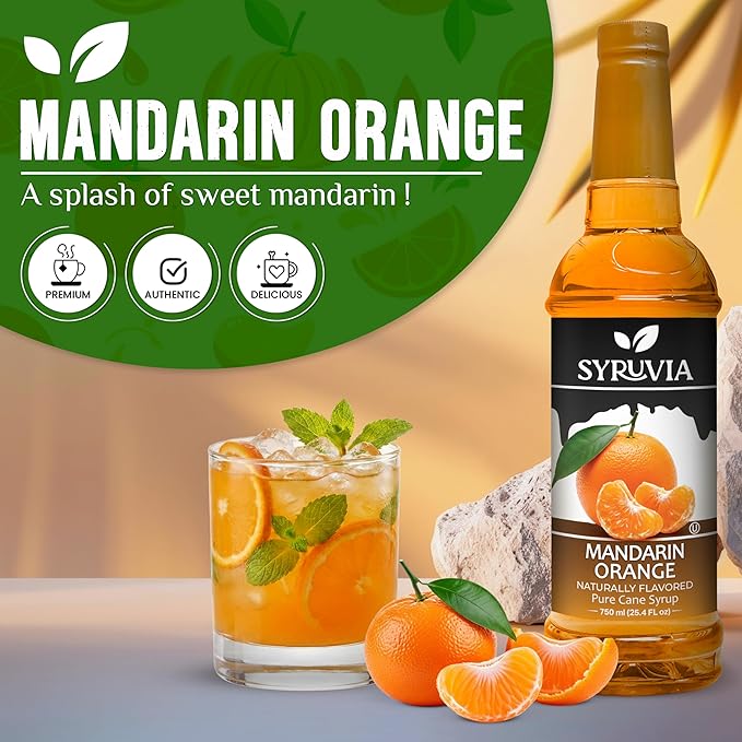 Syruvia Mandarin Orange Flavored Syrup for Drinks, Cocktails, Lemonades, Iced Teas and Desserts – 25.4 fl oz, With Pump