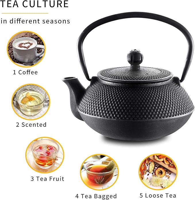 Velaze Cast Iron Teapot Set,Japanese Teapot Heat Preservation with Trivet,Stainless Steel Infuser and 2 Cups,Durable Cast Iron with a Fully Enameled Interior,Beautiful Hammered Design,700ML/23oz