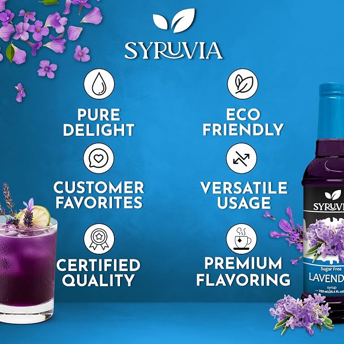 Syruvia Sugar Free Coffee Syrup, Lavender Flavored Syrup for Drinks, Lattes, and Desserts – 25.4 fl oz, With Pump - Image 5