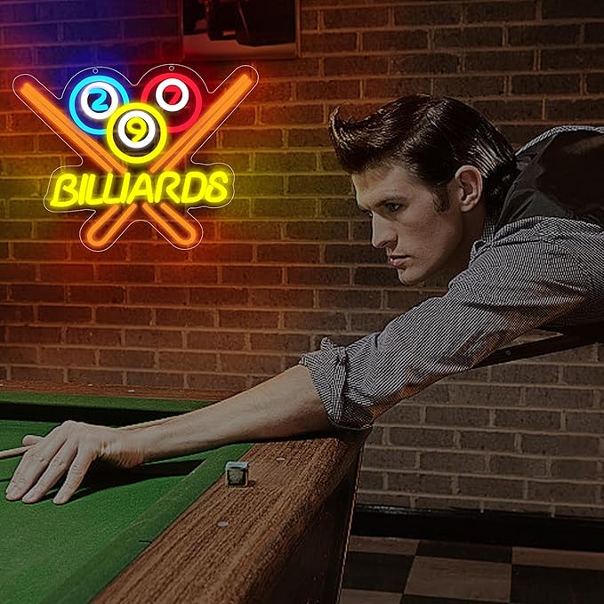 Billiards Neon Sign for Wall Decor Bright Led Neon Light for Business Sign Billiards Led Lights for Billiards Lover Present Gym Bar Snooker Club Billiards Room Man Cave Size 13.8 * 11.4in(XD351)