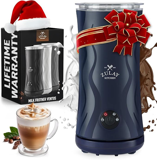 Zulay 4-in-1 Milk Frother and Steamer - Automatic Hot and Cold Foam Maker with Auto Shut Off & Temperature Control for Coffee, Latte, Cappuccino, Hot Chocolate - Navy
