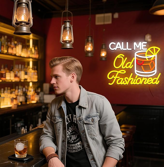 Call Me Old Fashioned Neon Sign for Wall Decor Dimmable Whiskey Led Sign for Bar USB Powered Neon Light for Man Cave Wine Tasting Club Home Pub Party Decoration Gift for Men Dad