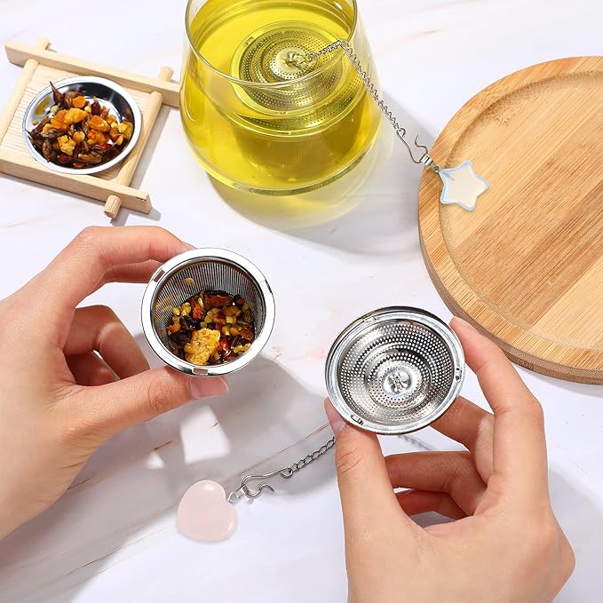 3 Sets Tea Infusers Steeper for Loose Leaf Tea Holder Stainless Steel Tea Ball Mesh Strainer Filters with Drip Trays and Pendant(Elegant Style)