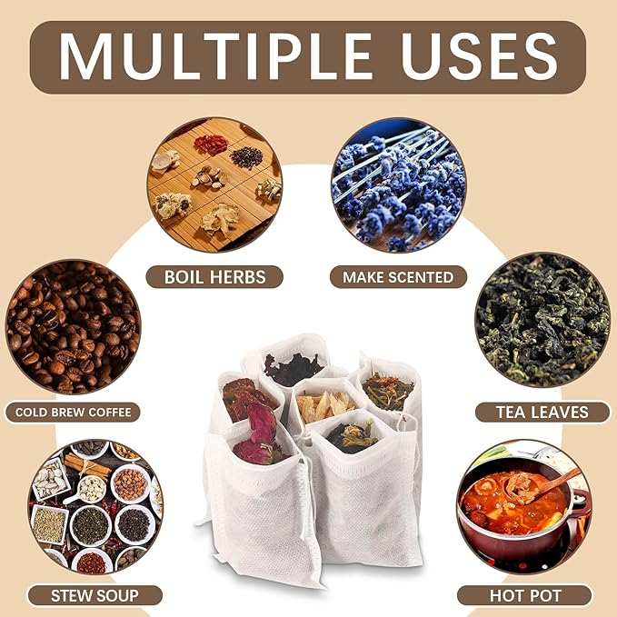 300 Pcs Empty Tea Bags for Loose Leaf Tea, Disposable Large tea Filter Bags with Drawstring Cold Brew Coffee Bag fillable Cloth Diy Empty Tea Sachets for Loose tea, Coffee, Herbs, Spice (4 x 6 inch)