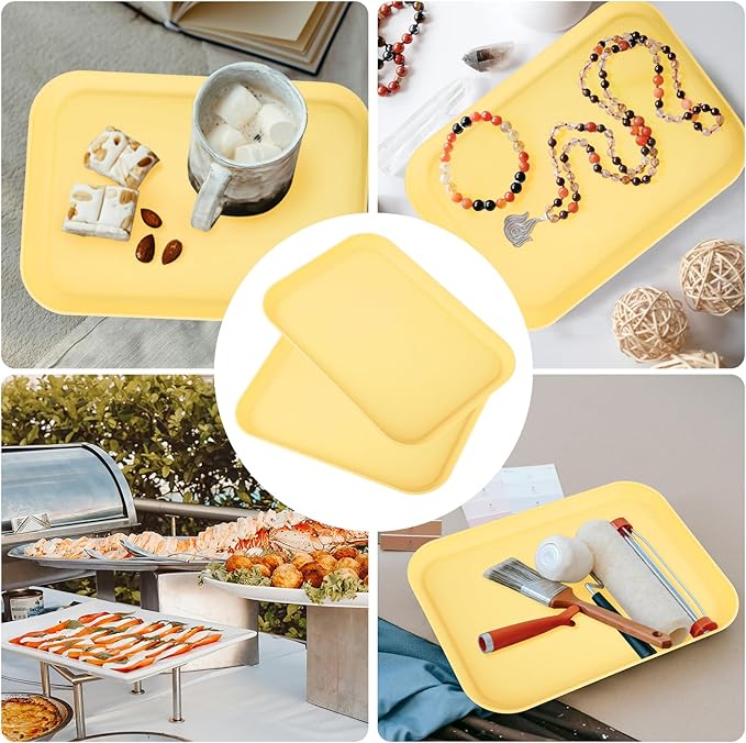 Yellow Plastic Serving Platters and Trays,Serving Dishes for Entertaining,Rectangular Platters for Serving Food, Appetizer Serving Trays for Snacks,Charcuterie,Chips,Candy,Fruit,Sushi