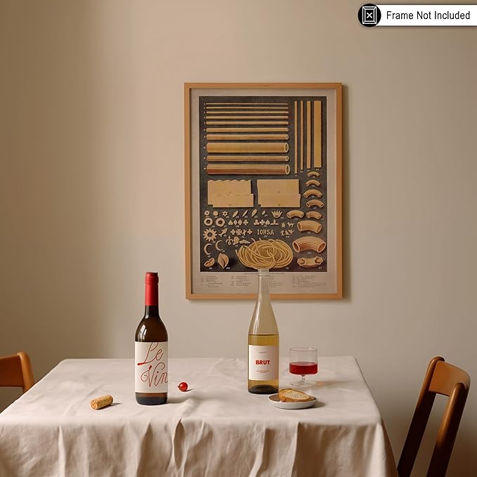 Poster Master Vintage Food & Drink Poster - Retro Pasta Print - Varieties of Pasta Art - Gift for Him, Her, Chef, Cook - Great Decor for Restaurant, Kitchen, Dining Room - 11x14 UNFRAMED Wall Art