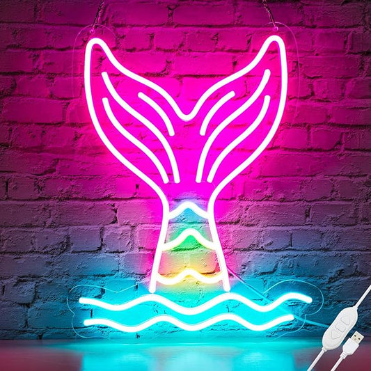 Basaneon Mermaid Tail Neon Sign Dimmable Mermaid Neon Signs for Wall Decor, USB Powered Bright LED Mermaid Lamps for Girls Bedroom, Birthday Christmas Decor, Perfect Gifts for Girls(15.7*12.6inches)
