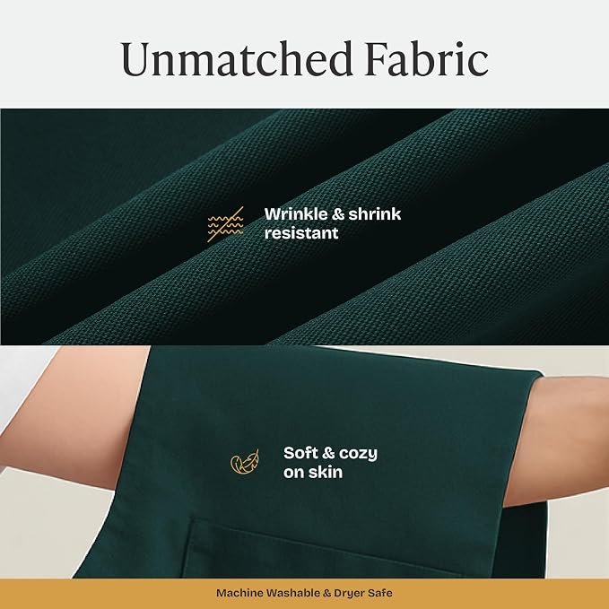 Will Well Kitchen 2 Pack Bib Apron For Men & Women with 2 Pockets - Green | Unisex 33'' x 27'' Oil & Water Resistant Soft Kitchen Chef Apron with Adjustable Neck Strap & 38'' Waist Ties for Snug Fit - Image 3