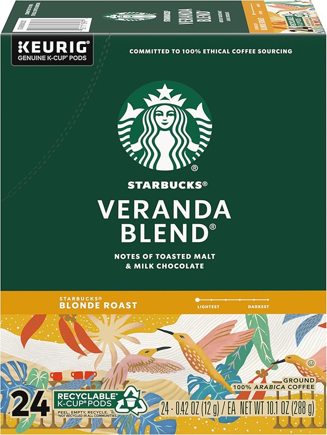 Starbucks Coffee K-Cup Pods, Veranda Blend, Blonde Roast Coffee, Notes of Toasted Malt & Milk Chocolate, Keurig Genuine K-Cup Pods, 24 CT K-Cups/Box (Pack of 3 Boxes)