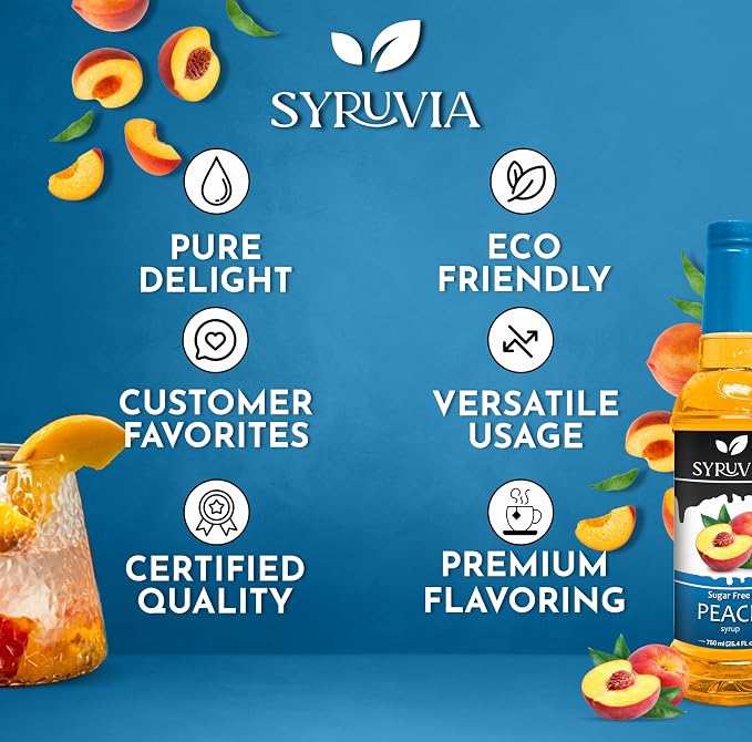 Syruvia Sugar-Free Peach Syrup, Flavored Syrup for Drinks, Cocktails, Lemonades, Iced Teas, and Desserts – 25.4 fl oz, With Pump - Image 5