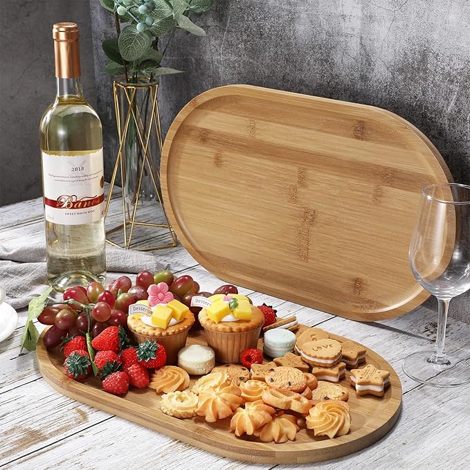 Tanlade 4 Pieces Bamboo Oval Serving Tray, 16 x 10 Inch, Rustic Wooden Trays for Crafts, Desserts, Tea, Coffee, Candy