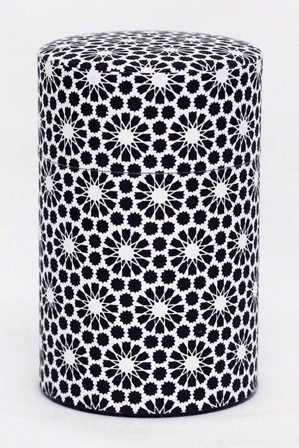 Washi Paper Tea Tin Canister: Long 3.5oz (100g) Black & White Sunflowers (#67), Japan