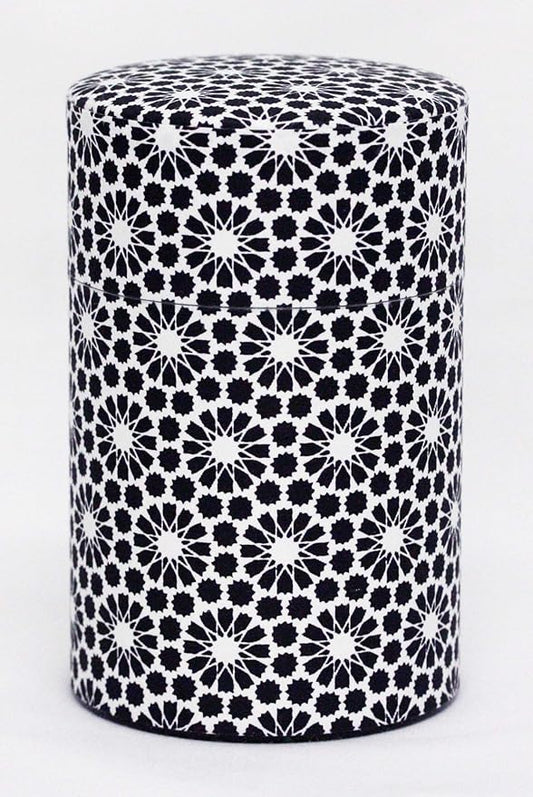 Washi Paper Tea Tin Canister: Long 3.5oz (100g) Black & White Sunflowers (#67), Japan