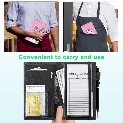 Server Books for Waitress, 5x9 Inch Waitstaff Server Order Pads, 11 Large Pockets, Cute PU Leather Waitress Book Server Wallet with Elastic Band Fit Server Apron,Llama with Flower Crown - Image 4