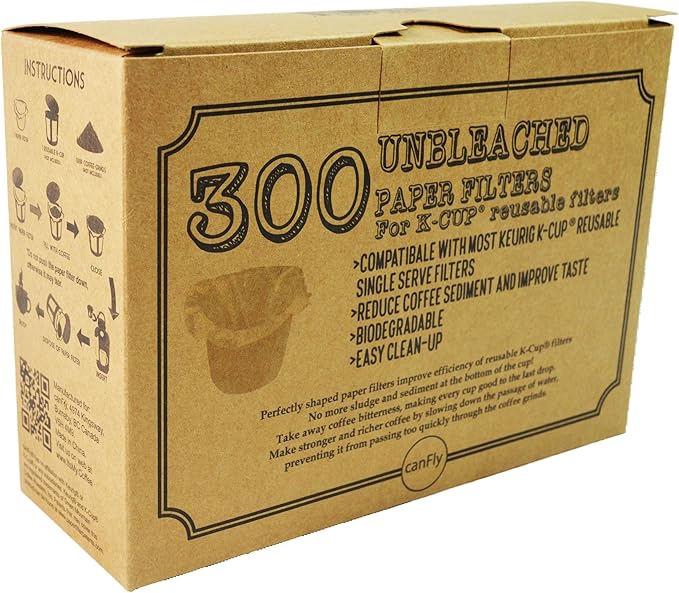 canFly Unbleached Disposable K-CUP Paper filters for Keurig single cup coffer filters compatible with Ekobrew, EZ-Cup and other Reusable K-CUP Filters (300 Count)