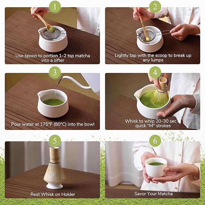 HELPLX Matcha Whisk Set, 10-Piece Japanese Matcha Kit with Bowl, Whisk & Holder, 2 Tea Cups, Bamboo Scoop, Spoon, Sifter, Scoop Rest & Tea Towel – White Matcha Tea Set for Ceremony or Daily Use