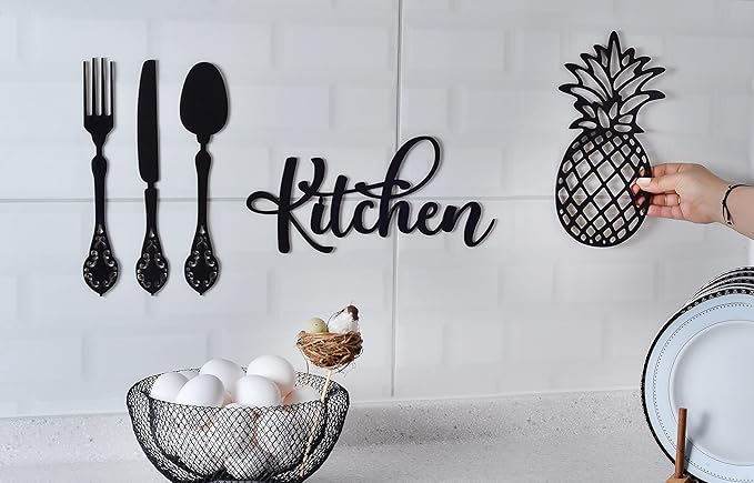 4eN Kitchen Wall Sign – Modern MDF Wooden Wall Decor for Kitchen & Dining Area – Minimalist Farmhouse Kitchen Decoration-5 Pieces