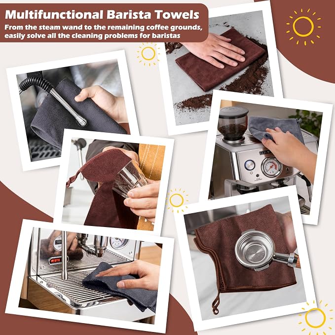 XANGNIER 12 Pack Barista Towels-Professional Microfiber Coffee Cleaning Cloth for Espresso Machine, Steam Wands & Countertops Essential Coffee Bar Tools Accessories,11.7"X11.5" - Image 2