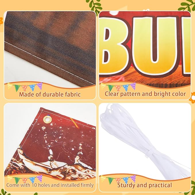 Tegeme Burgers Banners 2 x 10 Ft/ 24 x 120 Inch Large Oxford Fabric Polyester Hamburger Banner Sign with 10 Grommets for Easy Hang Indoor Outdoor