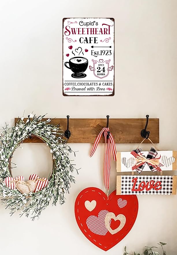 Cupid’S Sweetheart Cafe Retro Metal Tin Sign Vintage Poster Valentine's Day Sign for Kitchen Home Bar Coffee Wall Decor 8x12 Inch - Image 5
