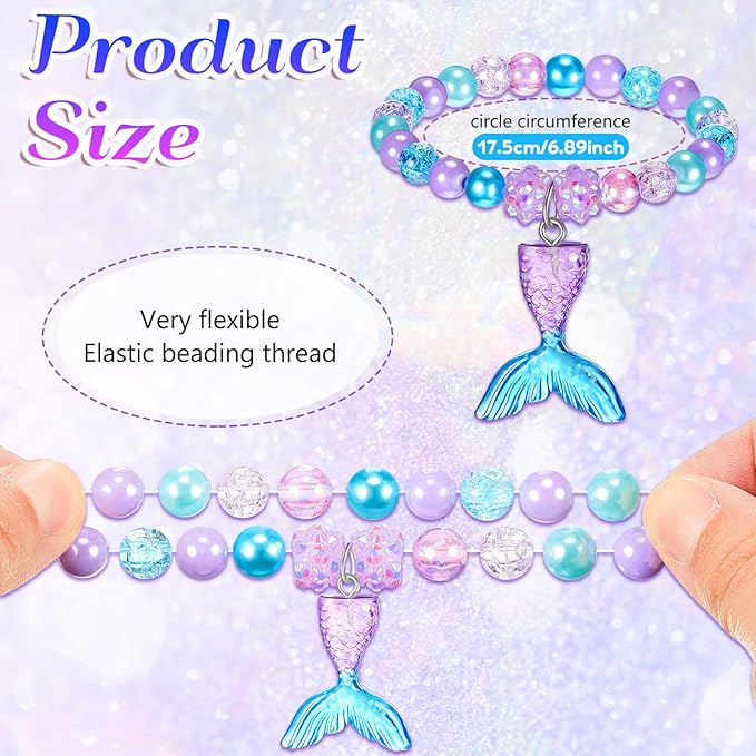 Ecally 6 Pcs Mermaid Party Favors Mermaid Beaded Bracelet Bulk Ocean Party Supplies Costume Jewelry Princess Birthday Classroom Prize Gifts Cute Toddlers Little Girls