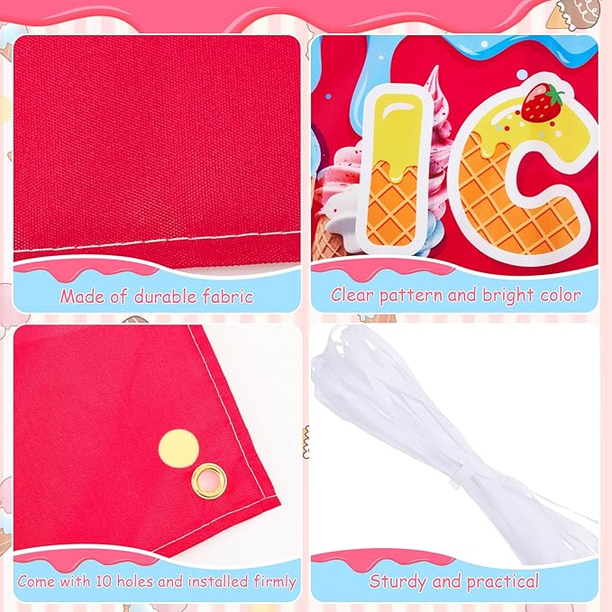 Tegeme Ice Cream Banners Sign 2 x 10 Feet Ice Cream Flag Oxford Fabric Banners with 10 Holes for Business Store Outside