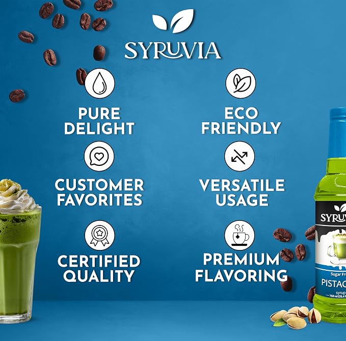 Syruvia Sugar Free Coffee Syrup, Pistachio Flavored Syrup for Drinks and Desserts – 25.4 fl oz, With Pump - Image 5